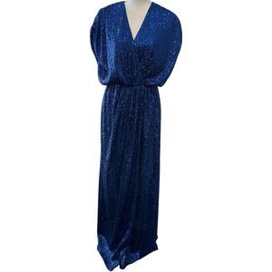 Just Cavalli Blue Sequin V-Neck Maxi Dress with Slit Size 40